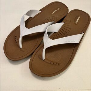 Okabashi Women's Sandals with White Straps and Brown Soles
